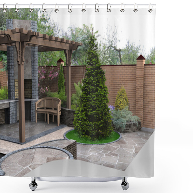 Personality  View Of The Entertainment Space In The Garden, 3D Render Shower Curtains