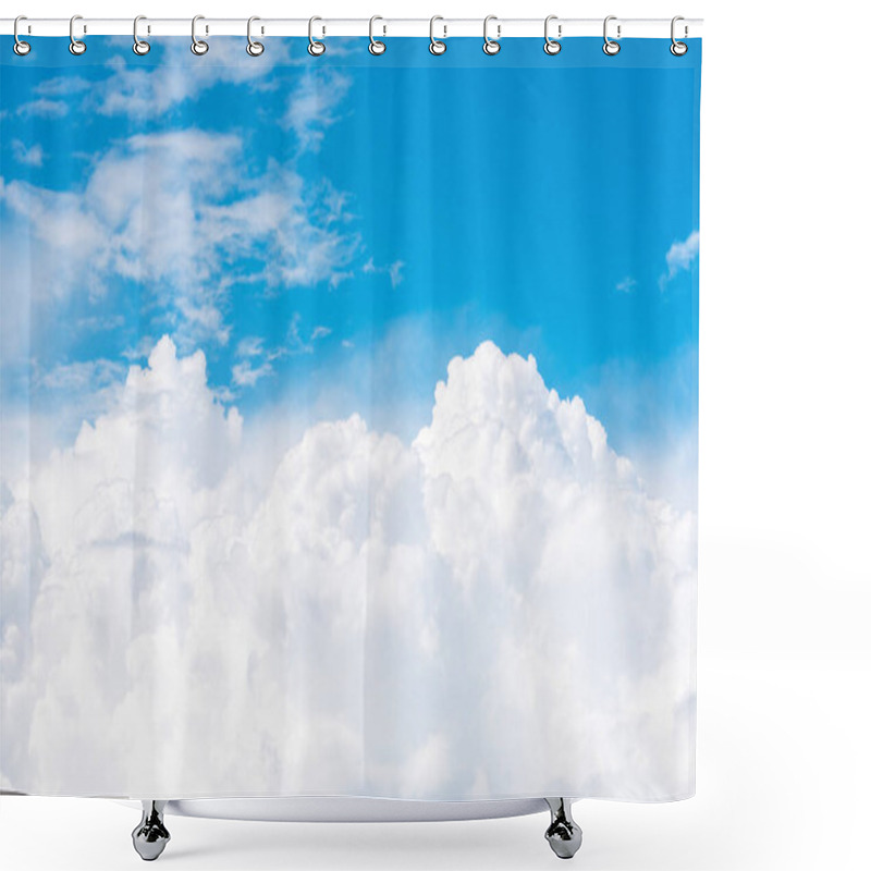 Personality  Cumulus Clouds On Blue Sky, View From Airplane Window Shower Curtains