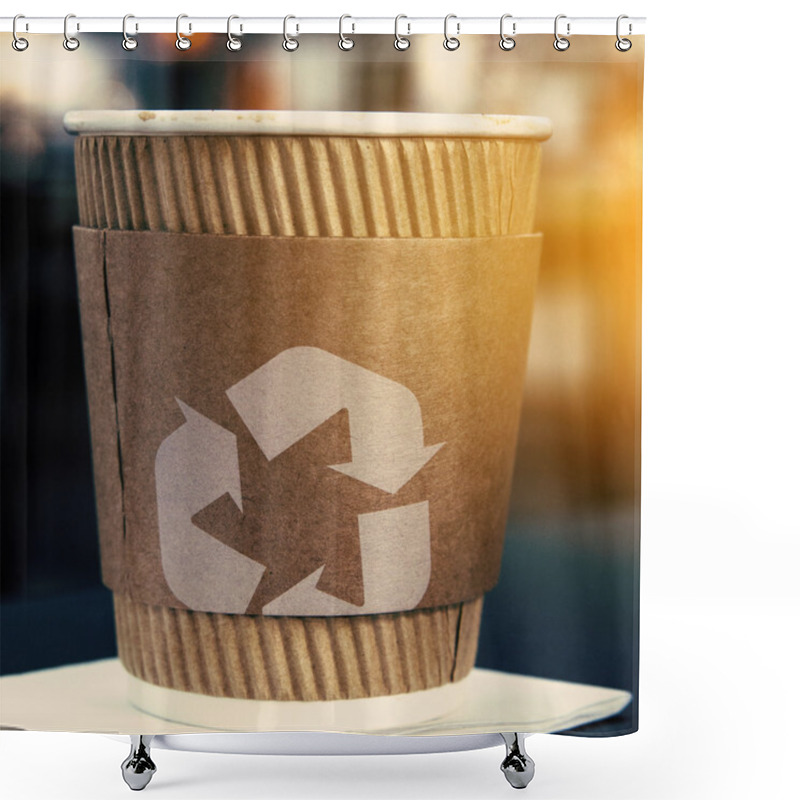 Personality  Coffee Cup With Recycling Sign Shower Curtains