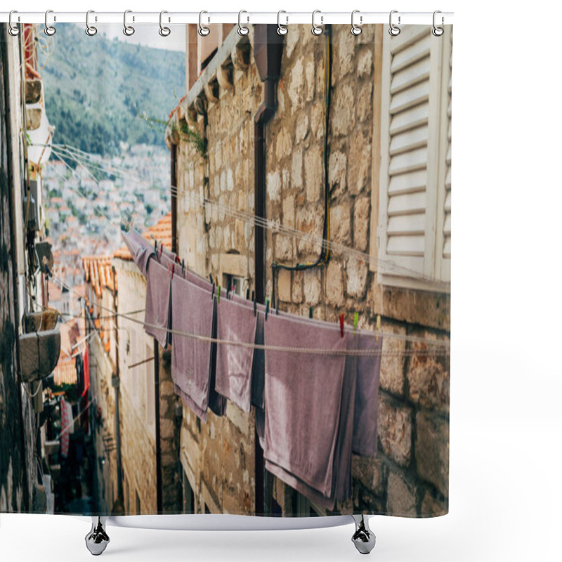 Personality  Urban Scene With Laundry And Empty Narrow City Street In Dubrovnik, Croatia Shower Curtains