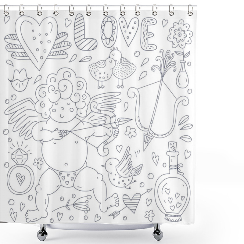 Personality  Valentines Day Doodle Collection Shower Curtains