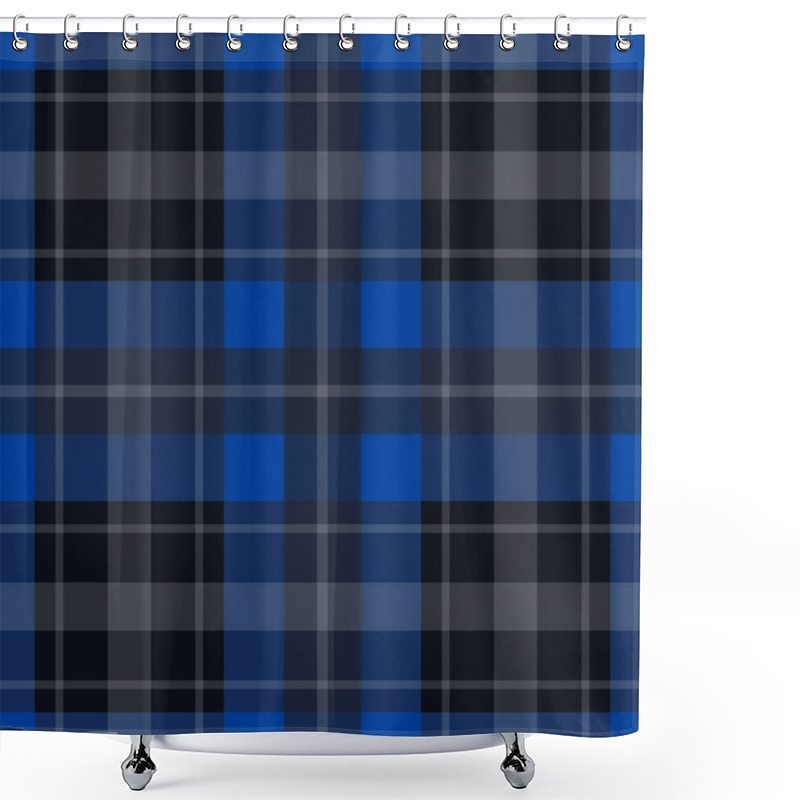 Personality  Seamless Blue, Black Tartan - White Stripes Shower Curtains