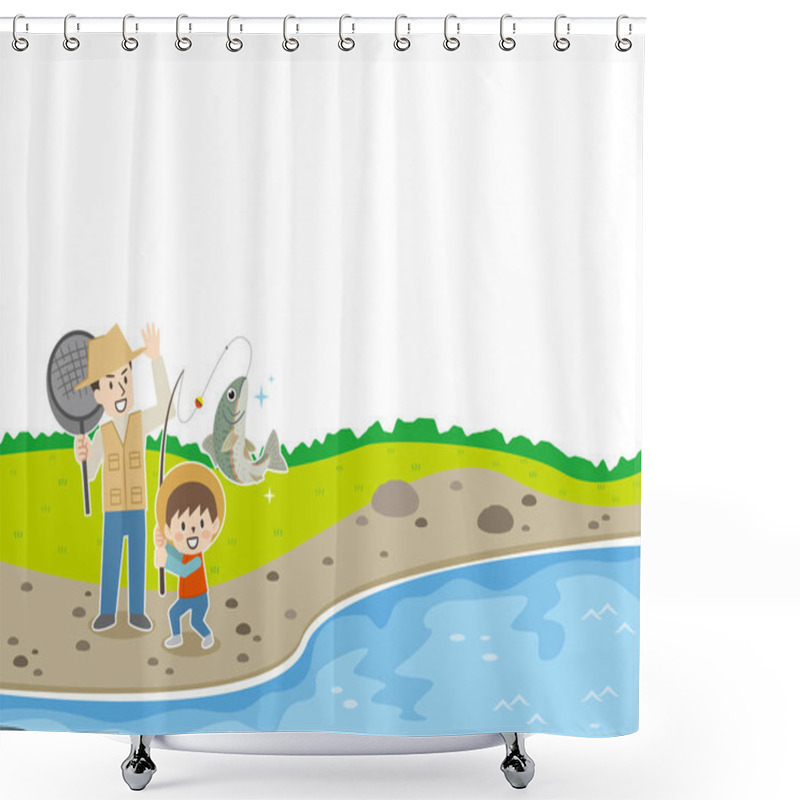 Personality  Illustration Of Parent And Child Fishing Shower Curtains