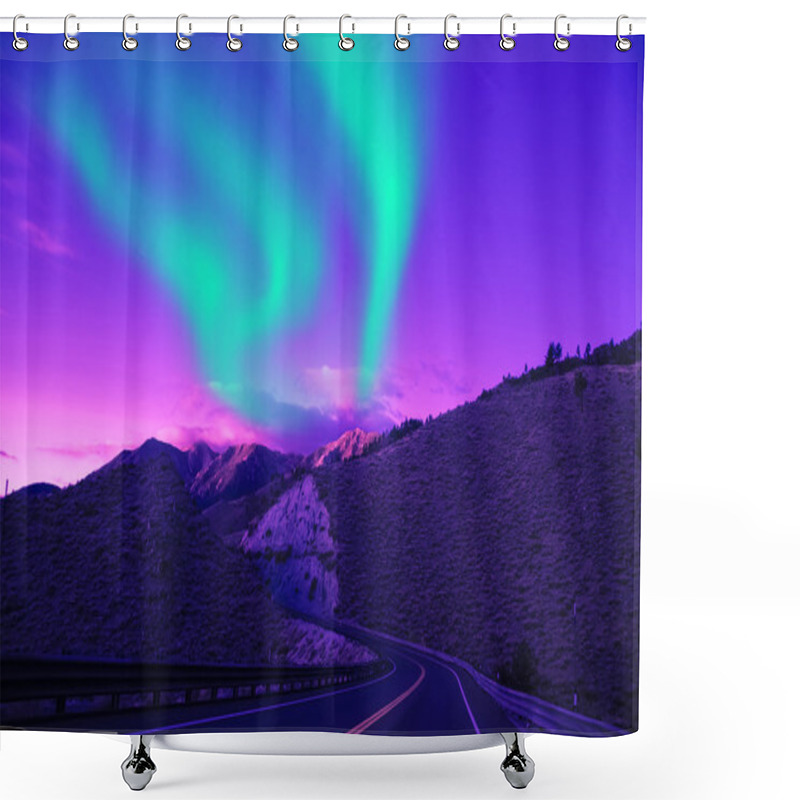 Personality  Northern Lights Over Mountain Highway Shower Curtains