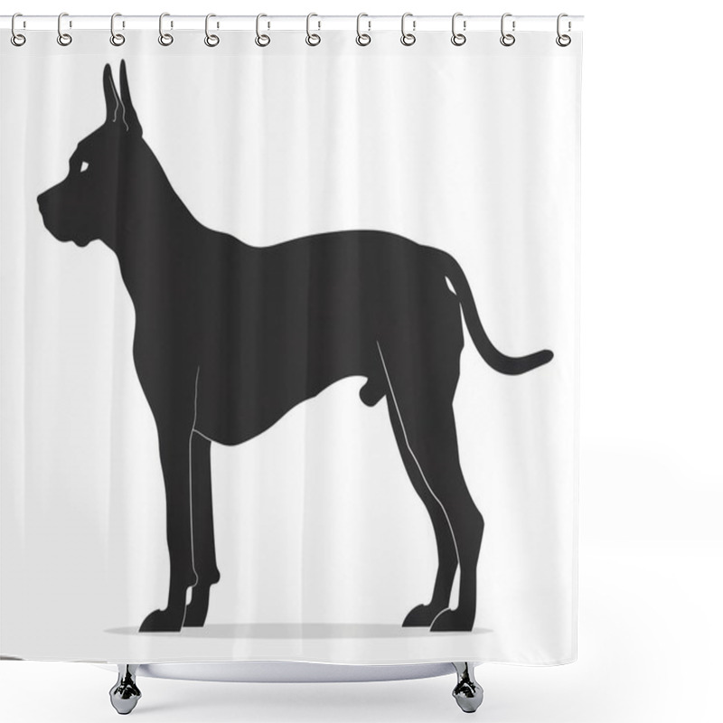 Personality  A Silhouette Of A Strong, Sleek Dog Standing Proudly Against A White Background. Shower Curtains