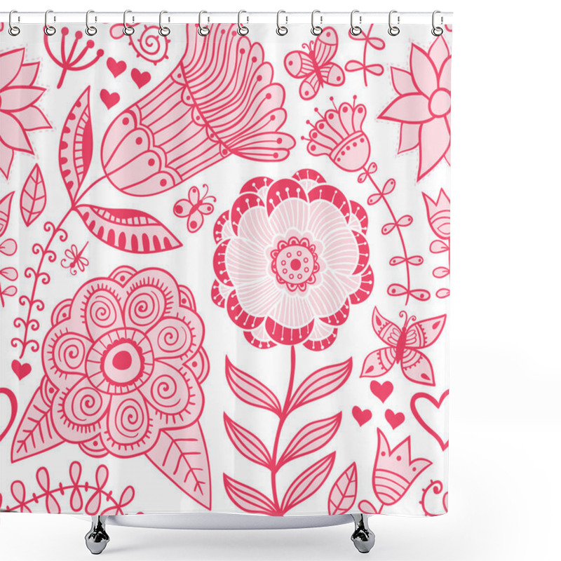 Personality  Seamless Texture With Flowers And Butterflies Shower Curtains