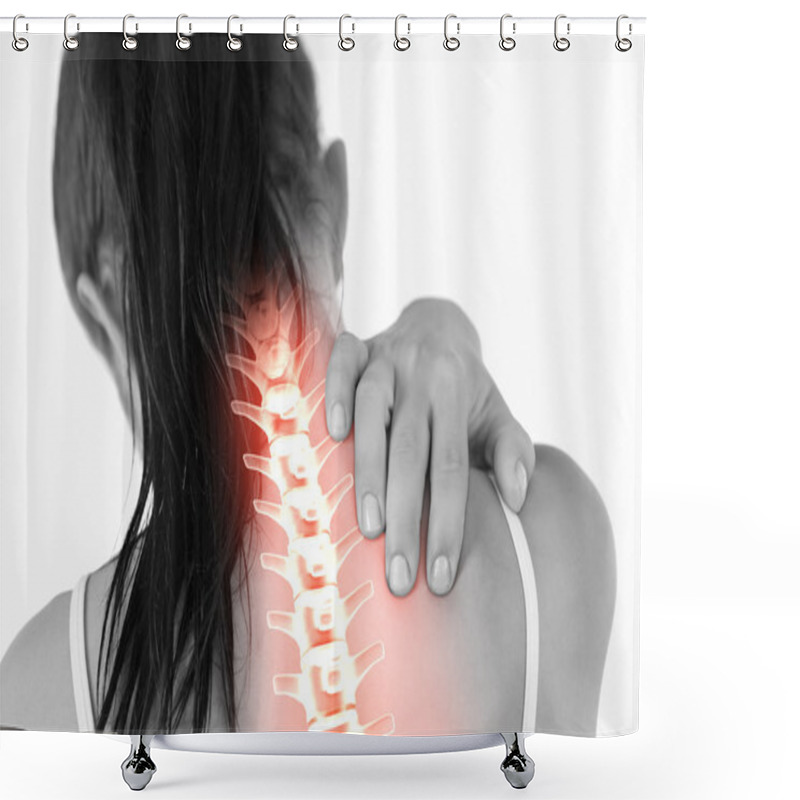 Personality  Highlighted Spine Of Woman With Neck Pain Shower Curtains