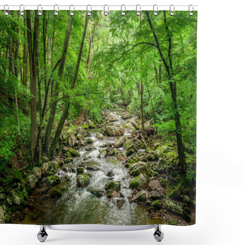 Personality  A Closeup Shot Of A Rocky River In A Forest Shower Curtains