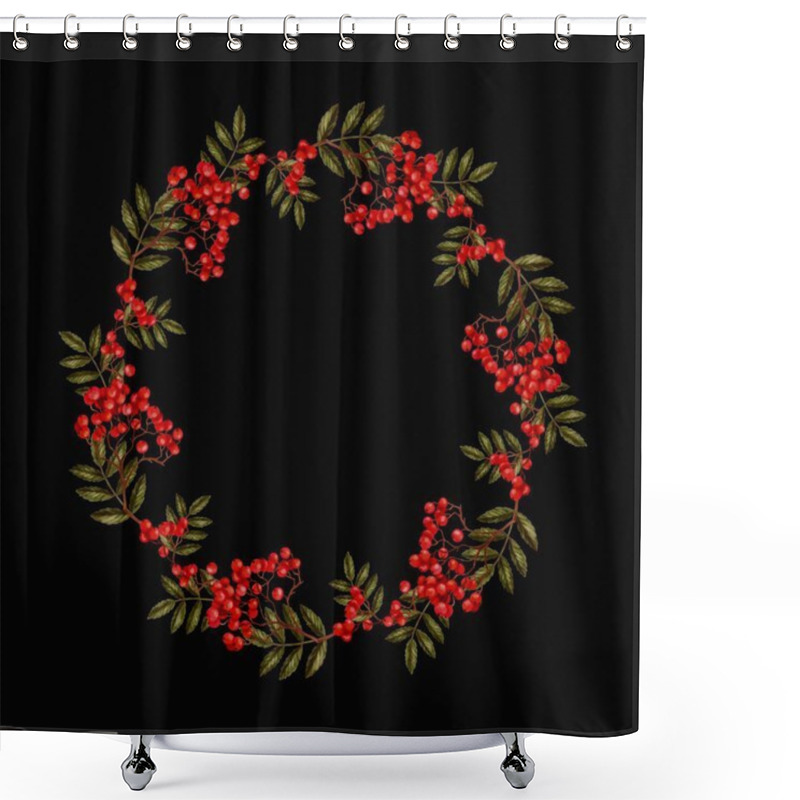 Personality  Wreath Of Rowan On Black Background Shower Curtains