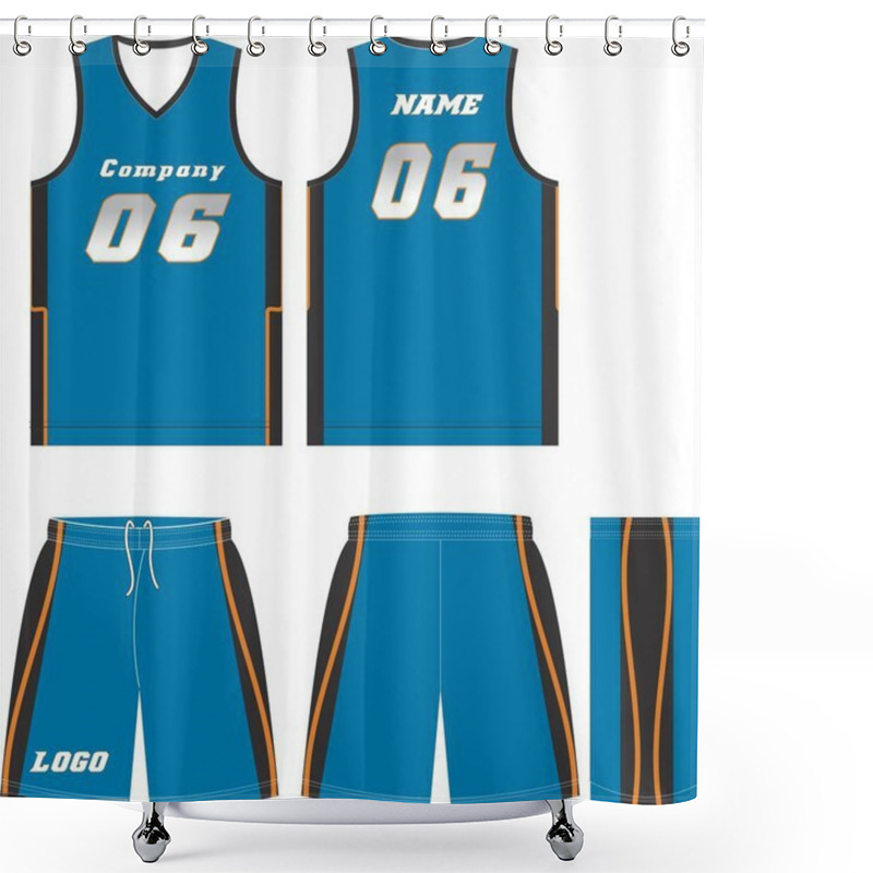 Personality  Custom Designs Basketball Uniform Jersey Shorts Front And Back View Sports Uniforms Mock Ups Templates Illustrations Vector Shower Curtains