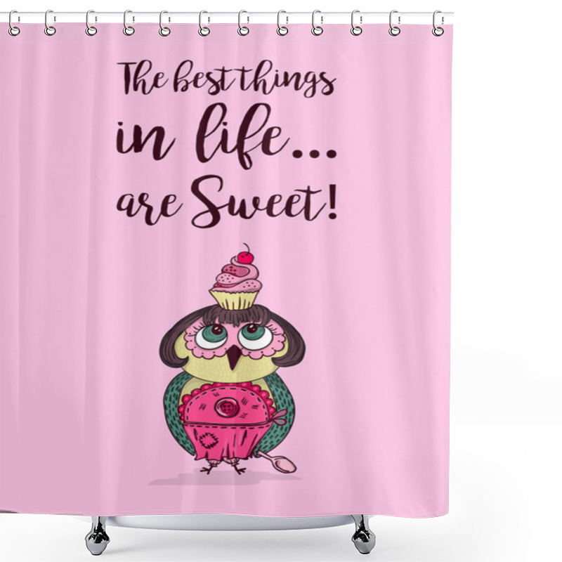 Personality  Doodle Style Owl With Cake On The Head Shower Curtains