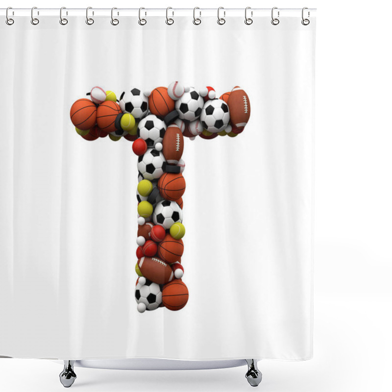 Personality  Letter T. Font Made From Sports Balls. 3D Rendering Shower Curtains