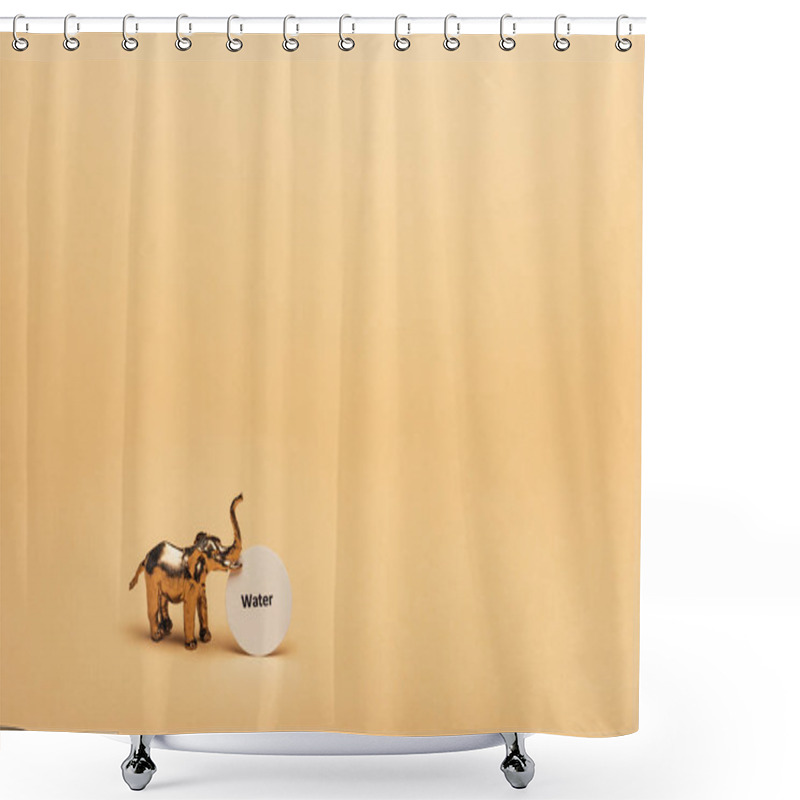 Personality  Golden Toy Elephant With Lettering Water On Card On Yellow Background, Water Scarcity Concept Shower Curtains