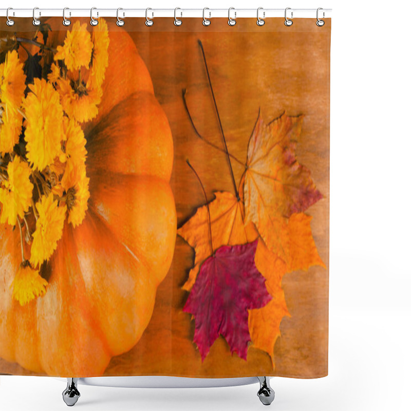 Personality  Pumpkin, Autumn Flowers And Leaves Shower Curtains