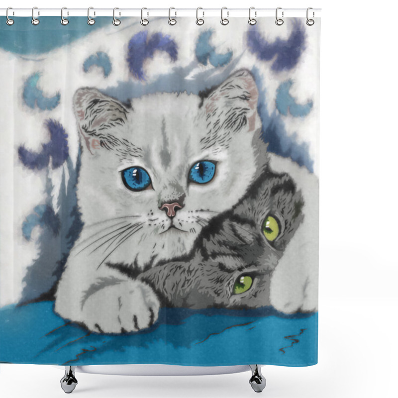 Personality  Funny Kittens Illustration Shower Curtains