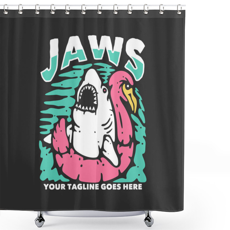 Personality  T Shirt Design My Friend Should Have Been Swallowed With Shark On The Swimming Balloon With Gray Background Vintage Illustration Shower Curtains