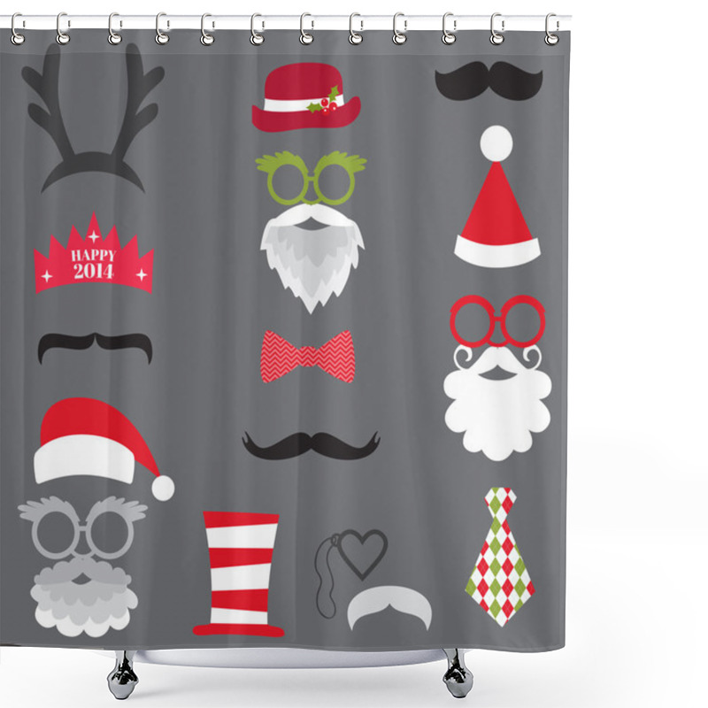 Personality  Christmas Retro Party Set - Glasses, Hats, Lips, Mustaches, Mask Shower Curtains