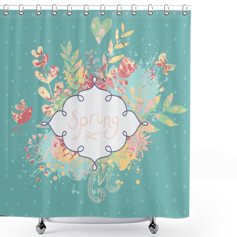 Personality  Vintage Card In Vector Made Of Flowers And Butterflies. Retro Floral Composition With A Textbox. Shower Curtains