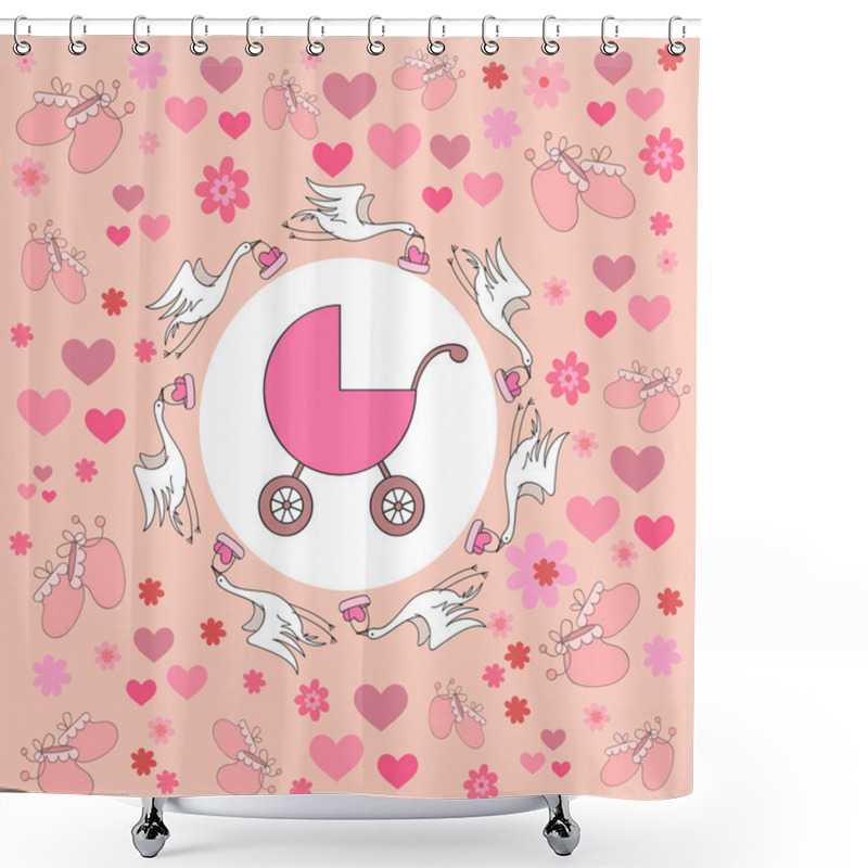 Personality  Vector Illustration On Birth Of A Girl Shower Curtains