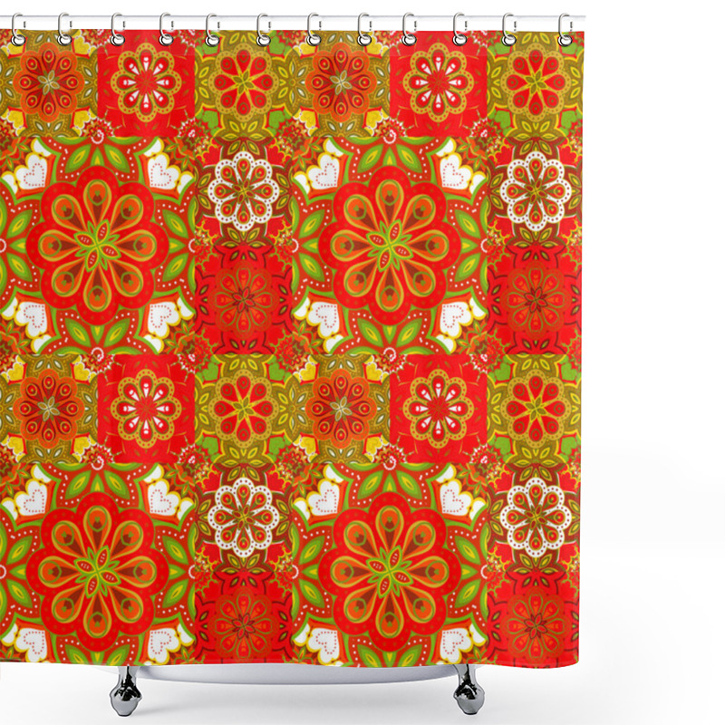 Personality  Seamless Pattern On The Tiles, Majolica, Arabic, Green, Orange, Vector Shower Curtains