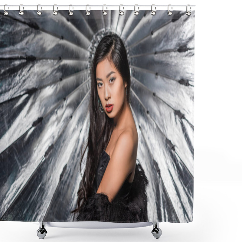 Personality  Woman Wearing Ostrich Feathers Coat Shower Curtains