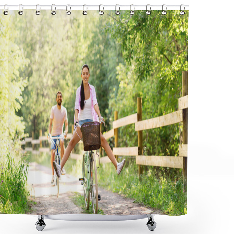 Personality  Happy Couple With Bicycles At Summer Park Shower Curtains