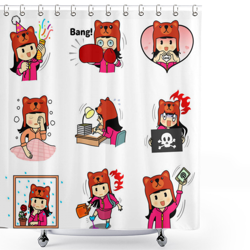 Personality  Girl Bear Sticker Shower Curtains