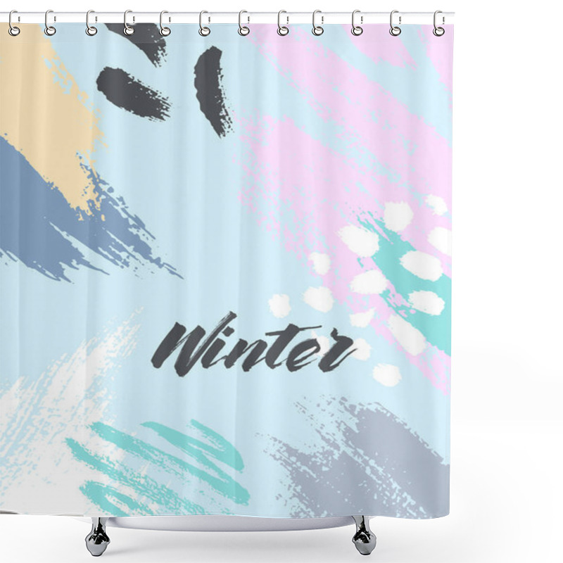 Personality  Trendy Winter Poster With Hand Drawn Shapes And Textures In Soft Pastel Colors.Unique Graphic Design Perfect For Prints,flyers,banners,invitations,special Offer And More.Modern Vector Illustration. Shower Curtains