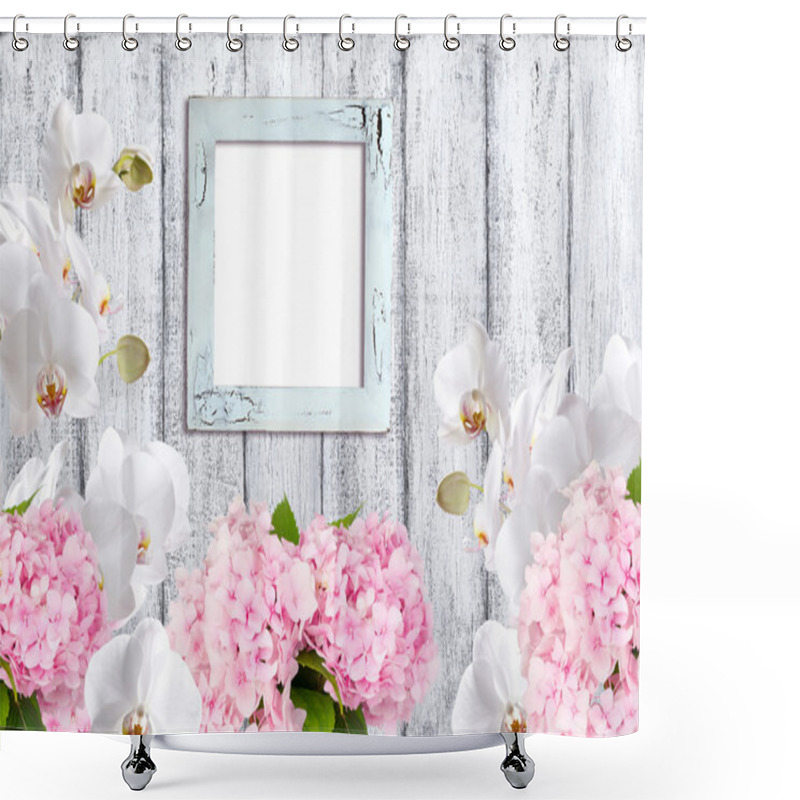 Personality  Hortensia With Orchid And Photo Frame  Shower Curtains