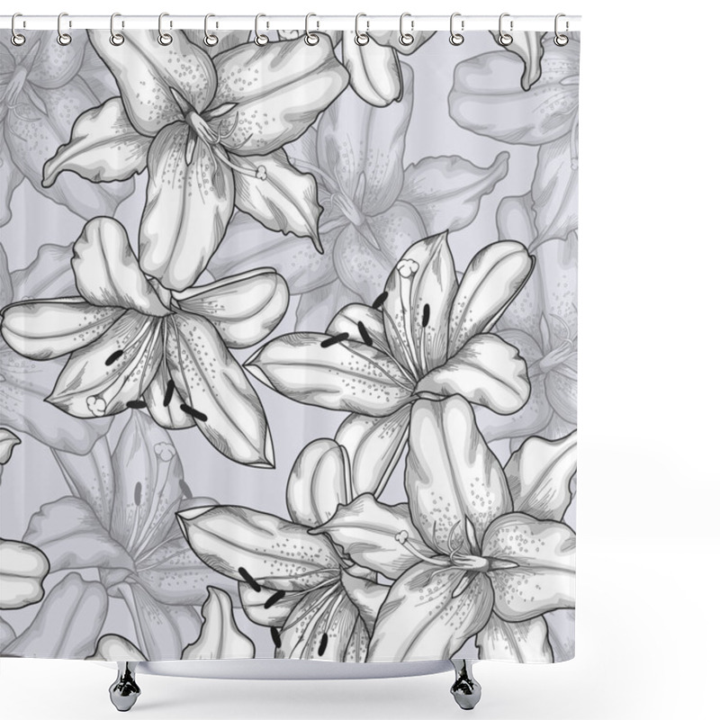 Personality  Black And White Seamless Background With Lilies. Shower Curtains