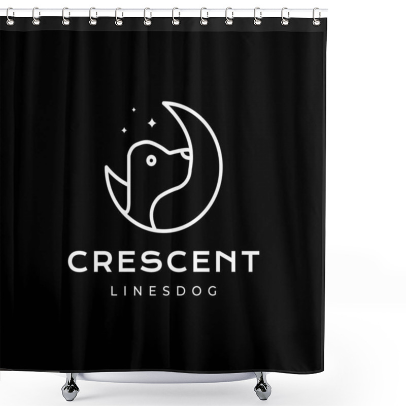 Personality  Night Crescent With Dog Portrait Simple Style Line Minimal Mascot Character Cartoon Logo Design Vector Icon Illustration Shower Curtains