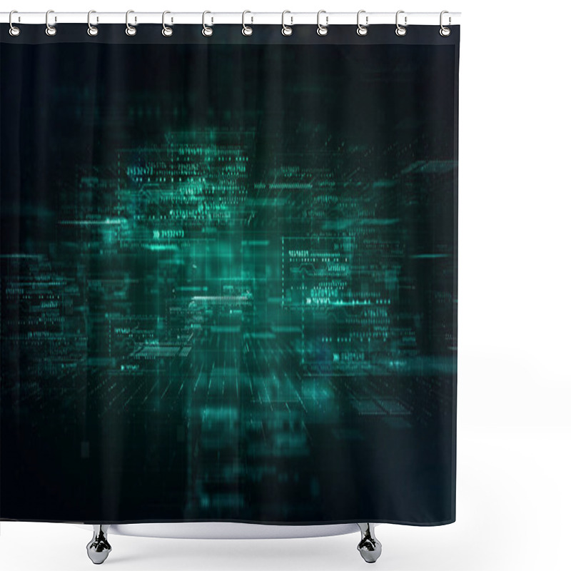 Personality  Digital Cyberspace With Particles And Digital Data Network Connections. High Speed Connection And Big Data Analysis, Technology Digital Matrix Abstract Background Concept, 3d Rendering. Shower Curtains