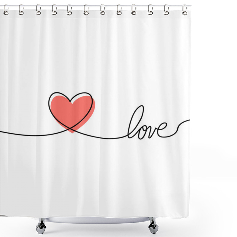 Personality  Heart In Continuous Drawing Lines And Glitch Red Heart In A Flat Style In Continuous Drawing Lines. Continuous Black Line. The Work Of Flat Design. Symbol Of Love And Tenderness. Valentines Day Shower Curtains