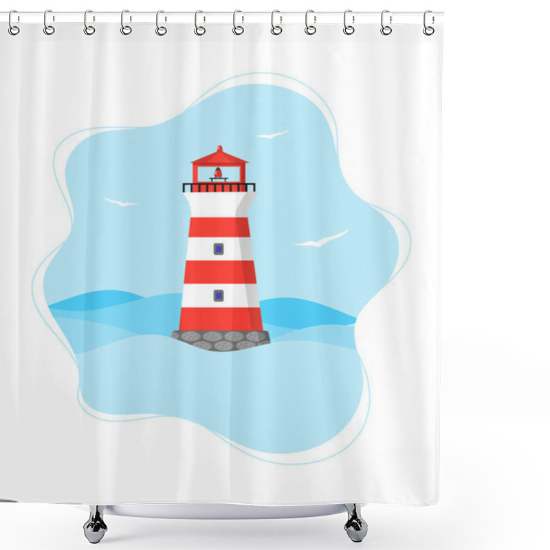 Personality  Vertical Banner With Seascape And Lighthouse. Shower Curtains