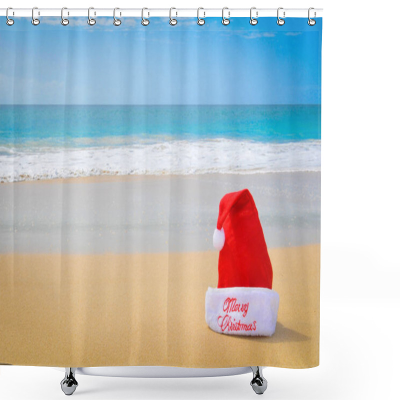 Personality  Santa Hat On The Beach  Shower Curtains