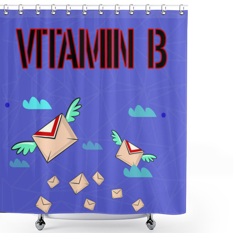 Personality  Writing Note Showing Vitamin B. Business Photo Showcasing Highly Important Sources And Benefits Of Nutriments Folate Colorful Airmail Letter Envelopes And Two Of Them With Wings. Shower Curtains