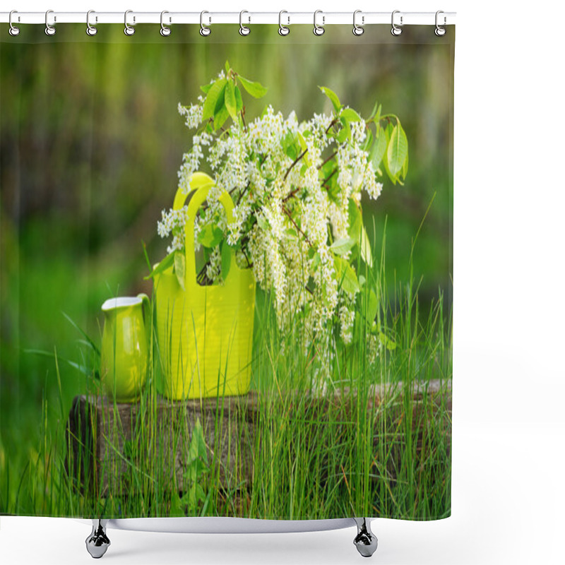 Personality  Still Life With Bird-cherry Blossom Shower Curtains