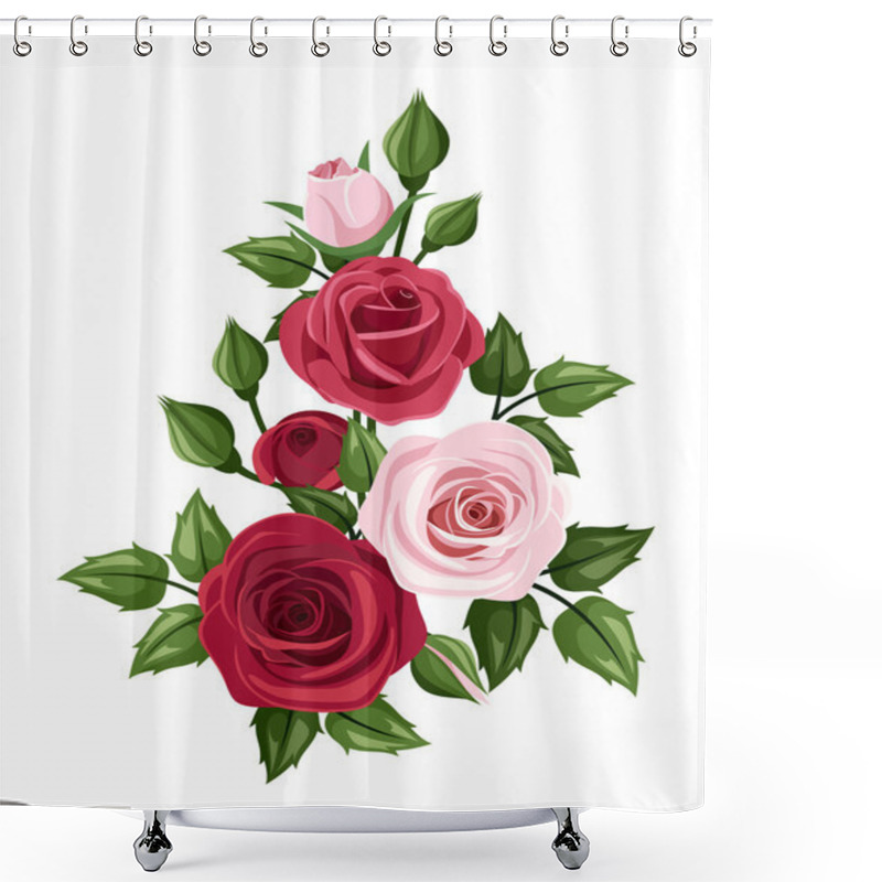 Personality  Red And Pink Roses. Vector Illustration. Shower Curtains