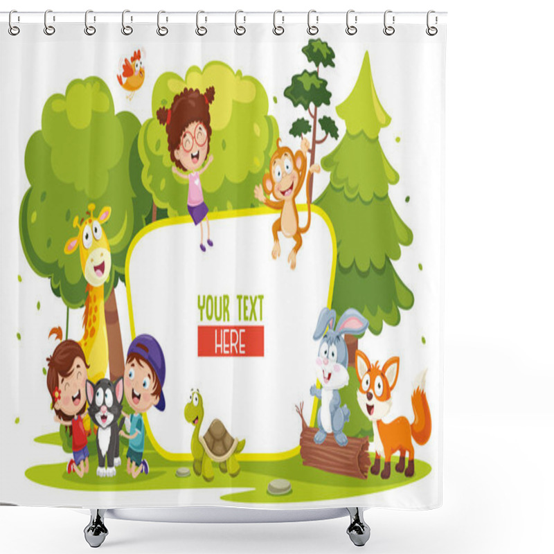 Personality  Vector Illustration Of Kids And Animals Shower Curtains