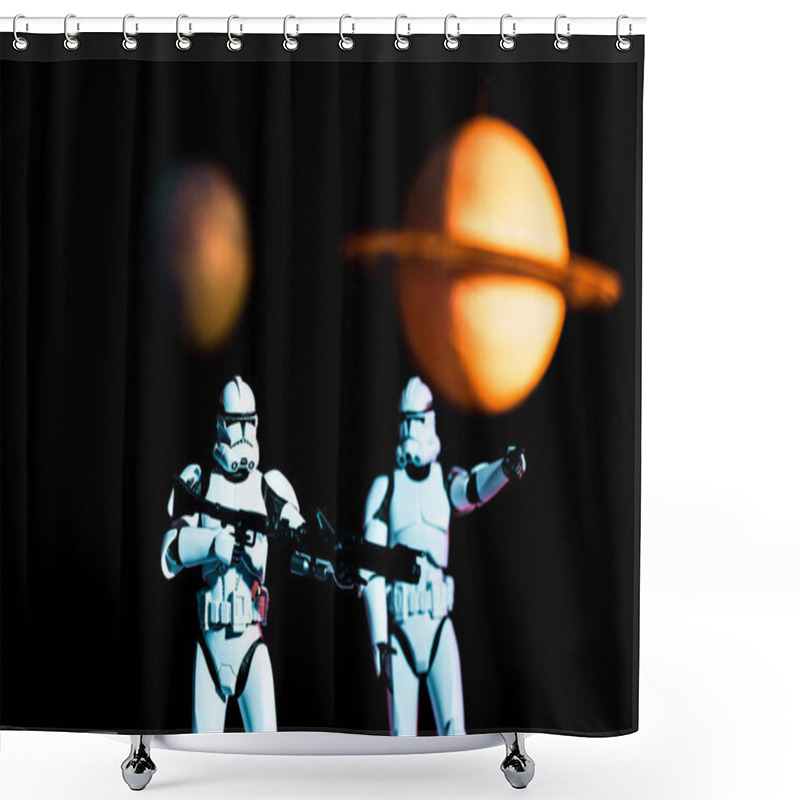 Personality  White Imperial Stormtroopers With Guns And Cosmic Planets On Background Shower Curtains