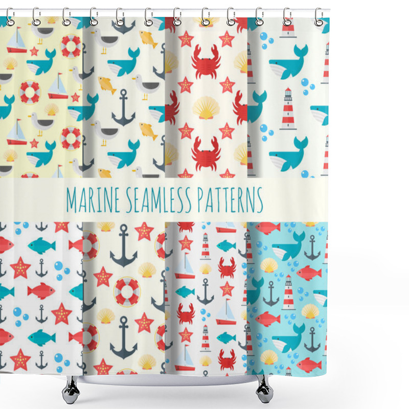 Personality  Marine Seamless Pattern Vector Set. Shower Curtains