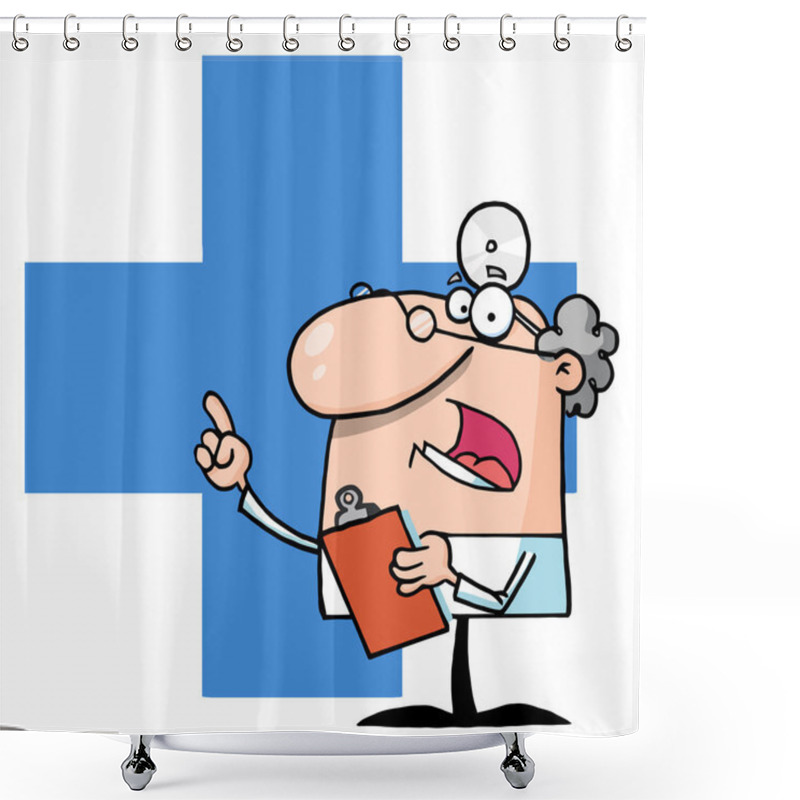 Personality  Doctor Speaking Over A Blue Cross Shower Curtains