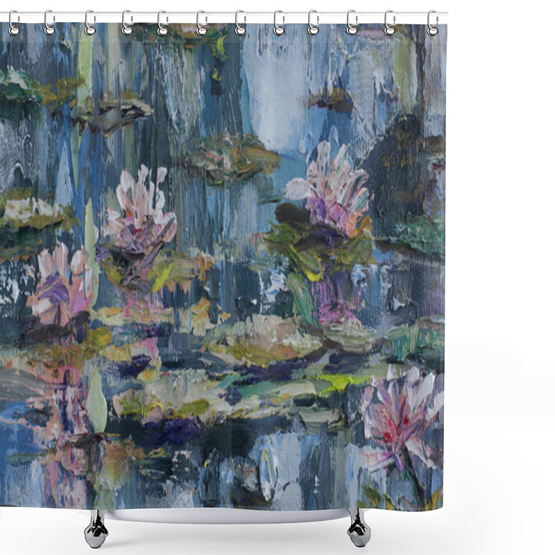 Personality  Water Lilies Abstract Painting Original Art Hand Made Oil On Canvas Shower Curtains