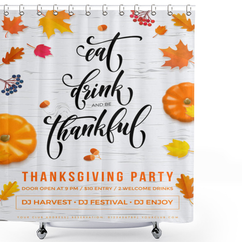 Personality  Happy Thanksgiving Holiday Party Autumn Fall Vector Pumpkin Leaf Greeting Card Shower Curtains