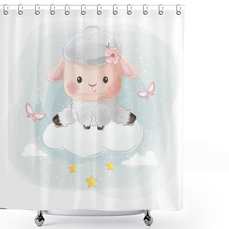 Personality  Cute Little Sheep Sitting On Cloud Shower Curtains