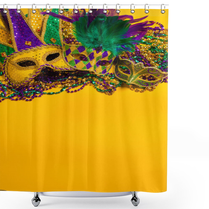 Personality  Mardi Gras Masks On Yellow Background Shower Curtains