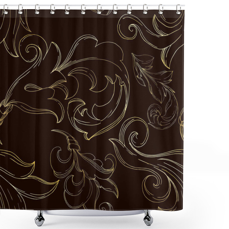 Personality  Vector Golden Monogram Floral Ornament. Black And White Engraved Ink Art. Seamless Background Pattern. Shower Curtains