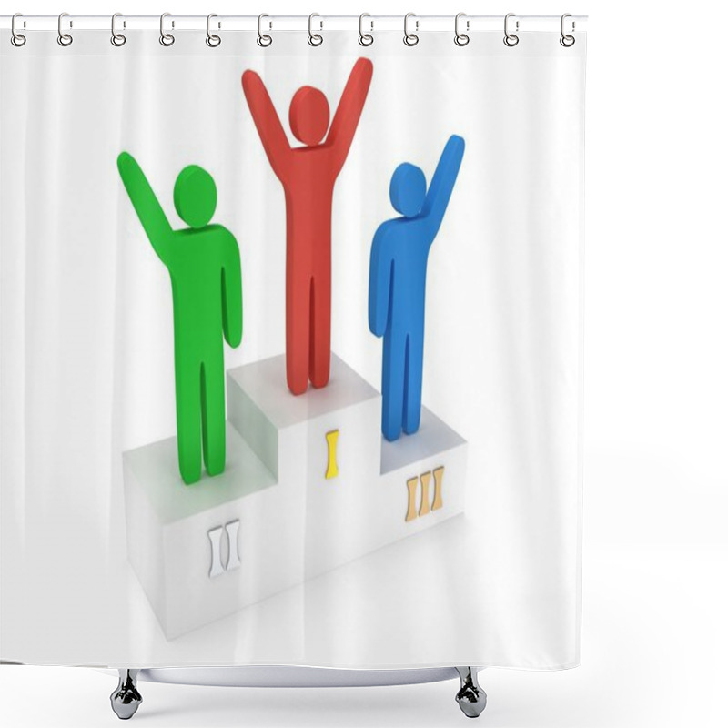 Personality  Winners On Sports Podium Isolated On White Shower Curtains