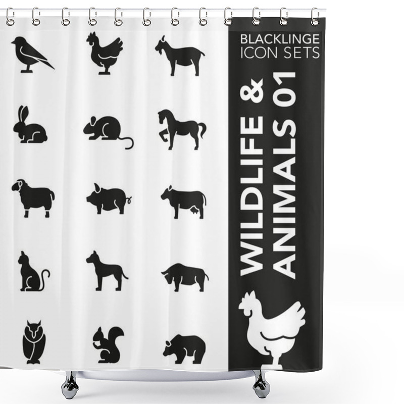 Personality  Premium Black And White Icon Set Of Animal, Wildlife And Pets 01. Blacklinge, Modern Black And White Symbol Collection Shower Curtains