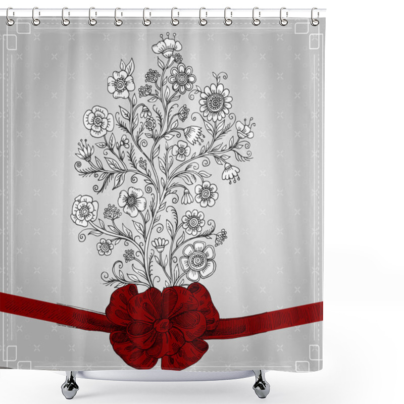 Personality  Vector Greeting Card With Flower In Retro Style Shower Curtains